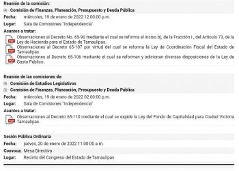 Comisiones del Congreso de Tamaulipas declaran como no presentados los vetos del Gobernador