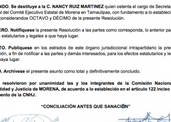 Destituyen a diputada Nancy Ruiz como secretaria general de Morena en Tamaulipas