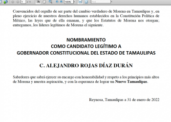 Ya tiene el nombramiento de «candidato legítimo» a Gobernador de Tamaulipas