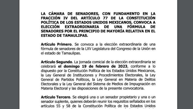Elección de senador el 19 de febrero; deberá ser austera