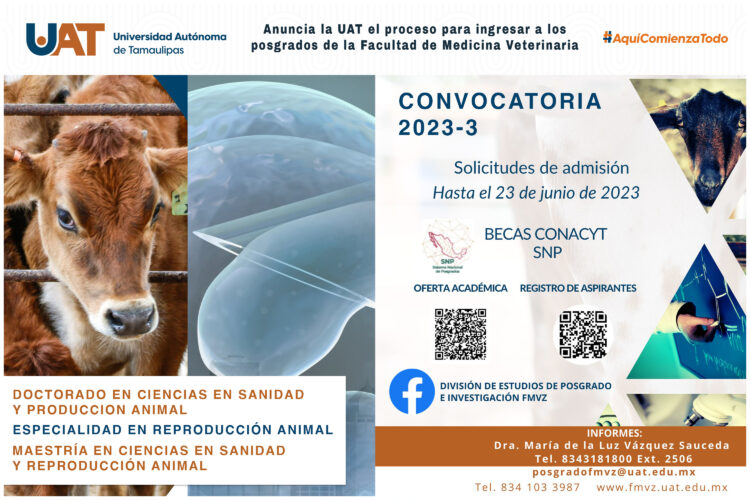 Anuncia UAT proceso para ingresar a posgrados de Veterinaria