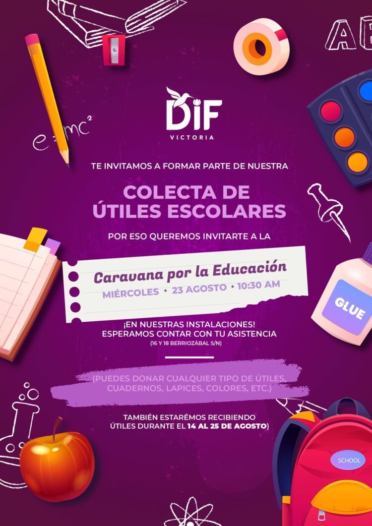 DIF Victoria convoca a donar útiles escolares para la niñez victorense