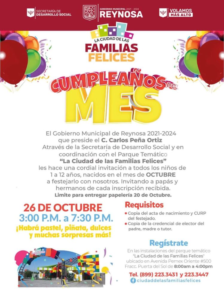 Cumpleaños colectivo: Ayuntamiento de Reynosa festejará a todos los niños que nacieron en octubre