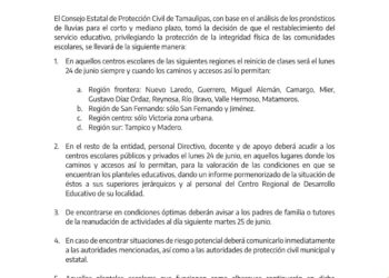 15 municpios regresan a clases el lunes 24, «si los accesos lo permiten»