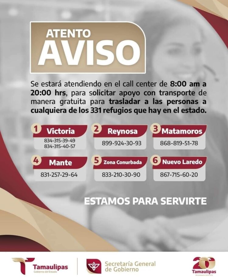Unidades gratuitas para trasladar a personas a los albergues