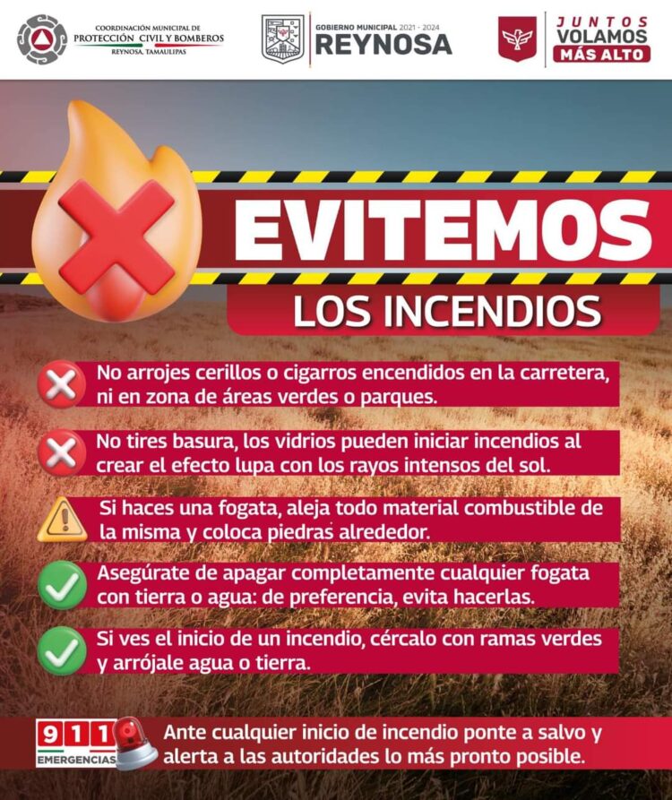 A ser responsables y evitar incendios, exhorta Protección Civil de Reynosa