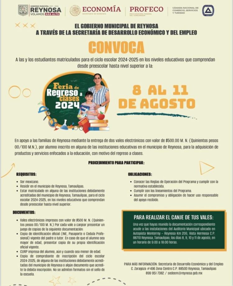 Ayuntamiento de Reynosa  organiza Feria Regreso a Clases con apoyos de $500 por alumno
