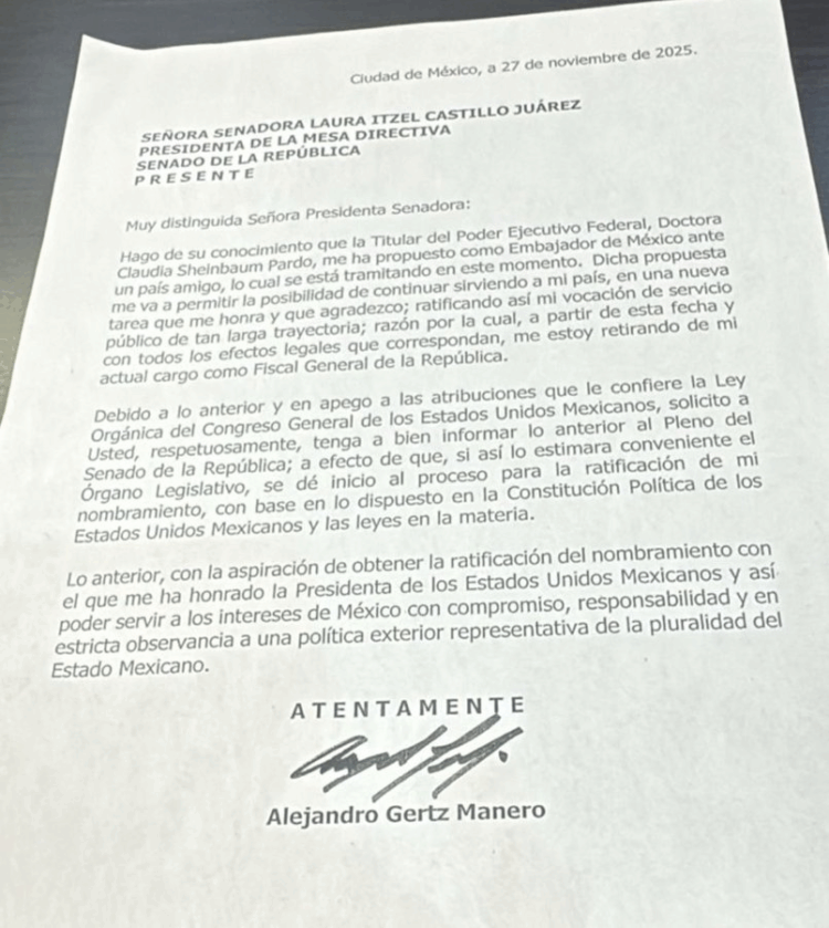 Renuncia Gertz Manero a la FGR.