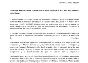 Tamaulipas fue escuchado, se hará justicia; sigue reactivar la ficha roja ante Interpol: Lupita Gómez
